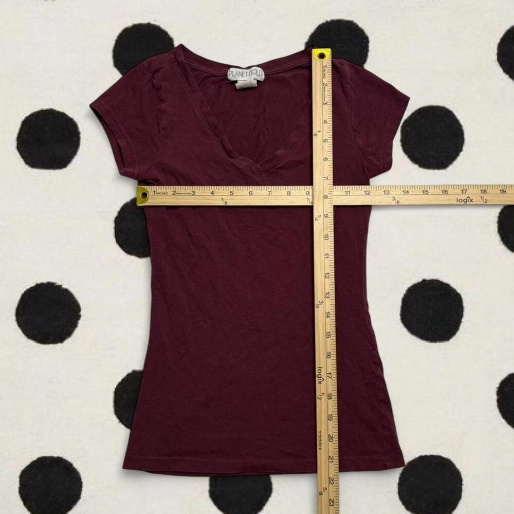Burgundy Short Sleeve Fitted 95% Cotton Layering Staple Piece Womens Size Small - Picture 5 of 6
